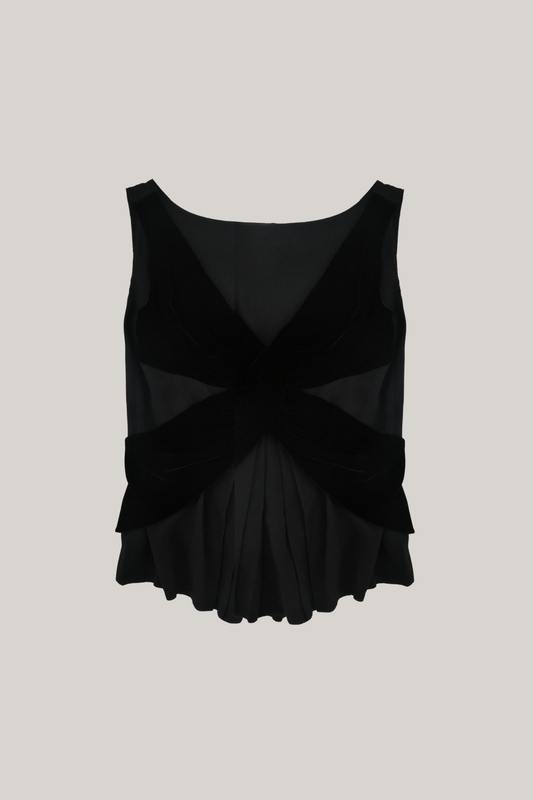 Prada Black Velvet Geometric Cross Sleeveless Evening Top