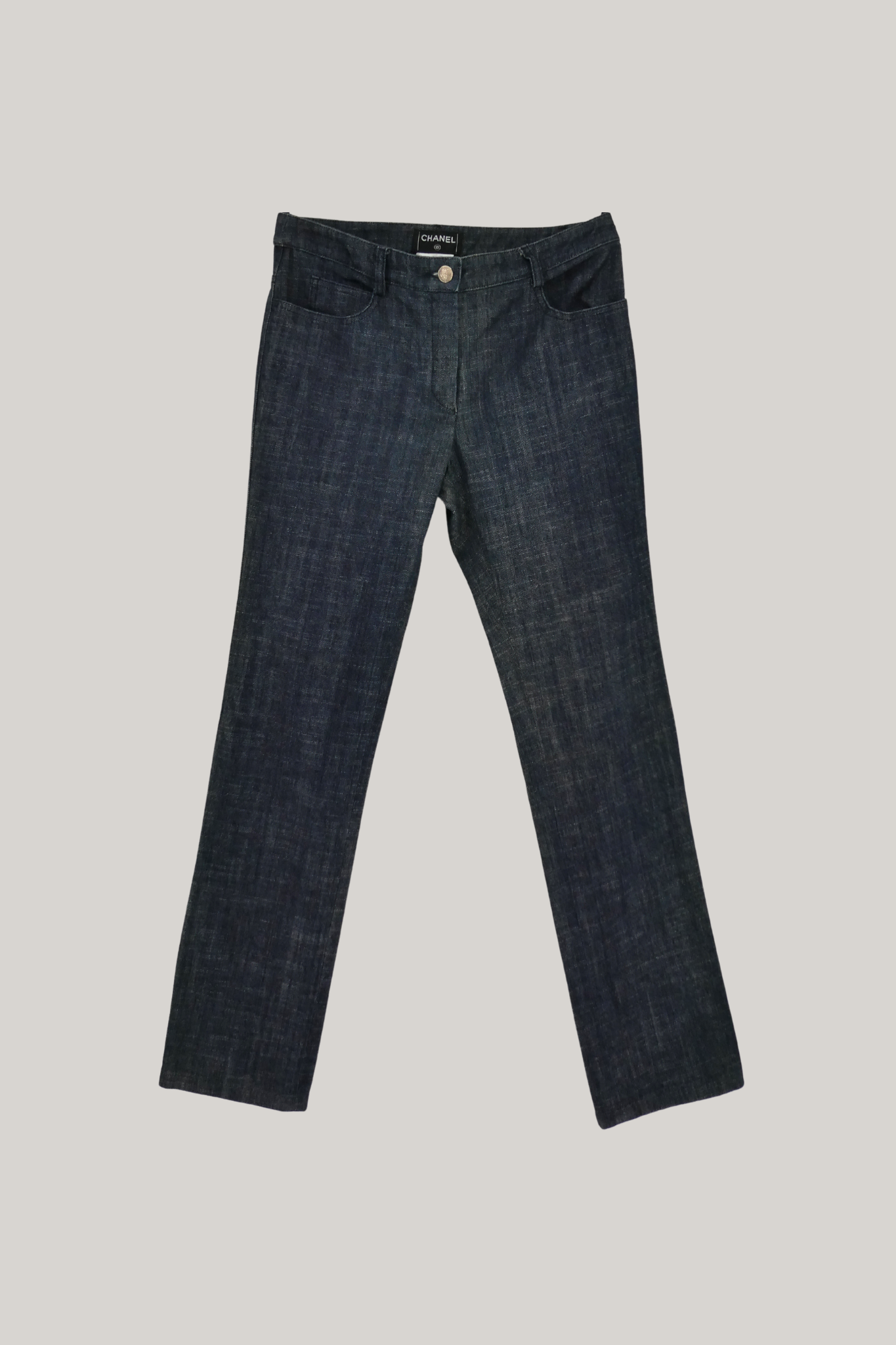 2005 Chanel CC Crest Patch Dark Denim Trousers (FR 38)