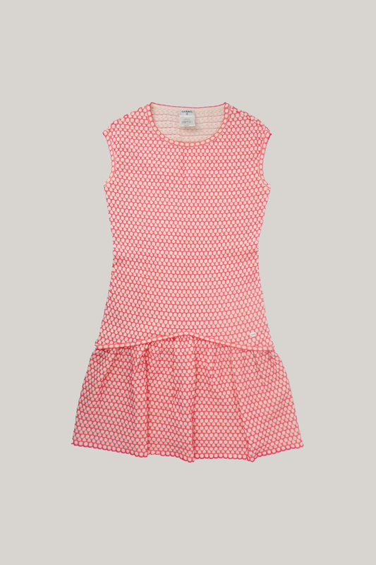 2013 Chanel Coral Pink Honeycomb Knit Drop-Waist Dress (FR 38)