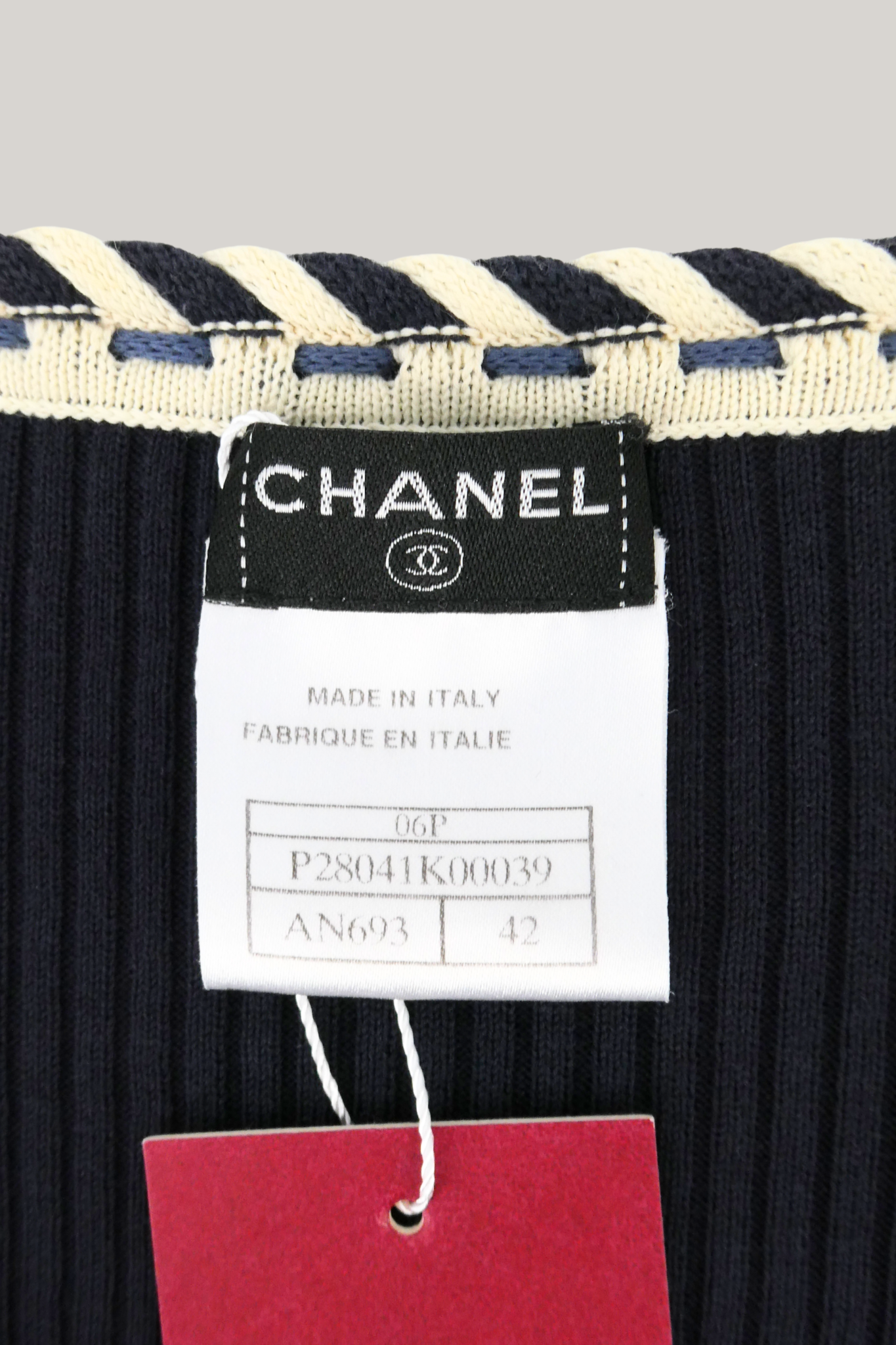 2006 Spring Chanel Navy & White Stripes Cardigan (FR 42)