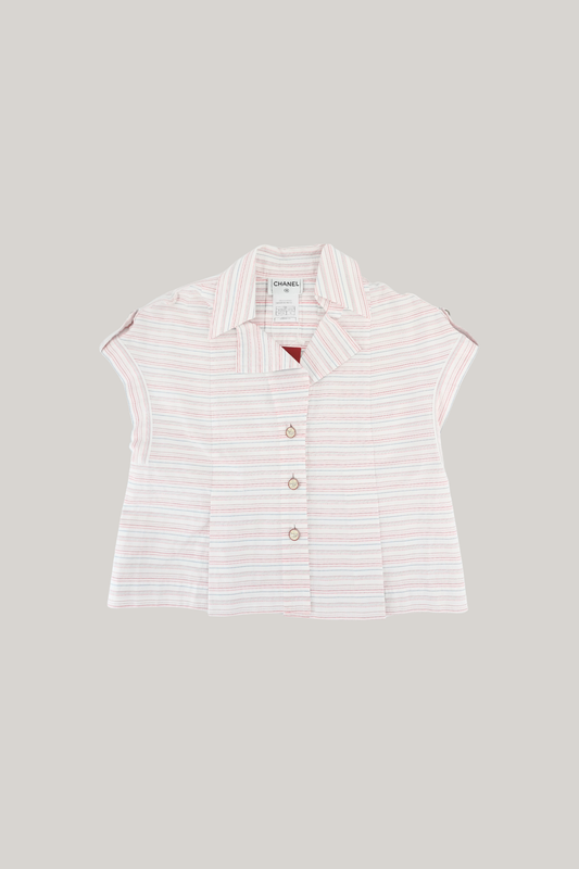 2008 Spring Chanel White Stripes Blouse (FR 36)