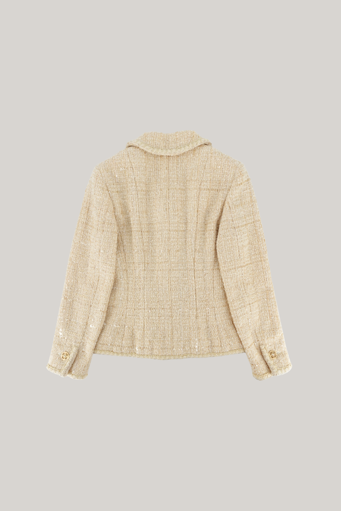 2001 Autumn Chanel Beige Tweed and Sequin Jacket (FR 34)