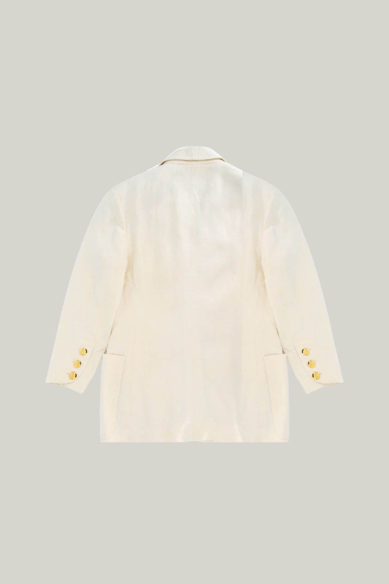 2019 Chanel Beige Linen Blazer with Gold CC Logo Buttons
