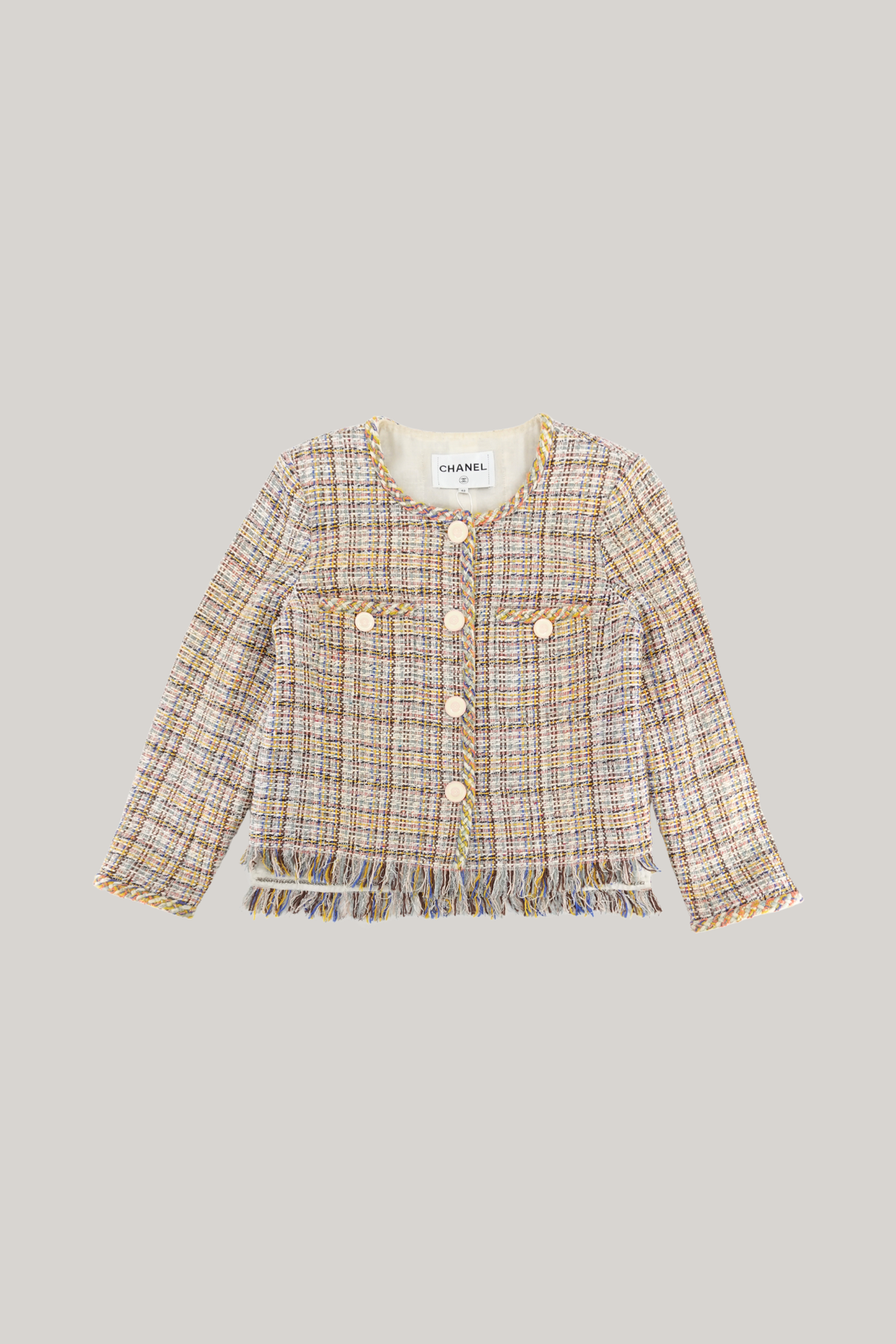2018 Chanel Multicolor Tweed Fringe Jacket (FR 40)