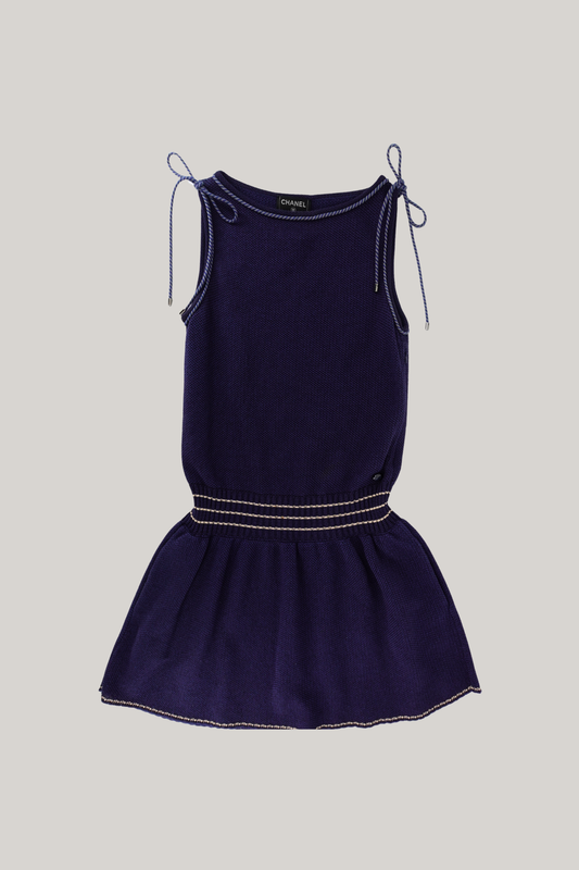 2015 Chanel Blue Cotton Knit Drop-Waist Dress (FR 38)