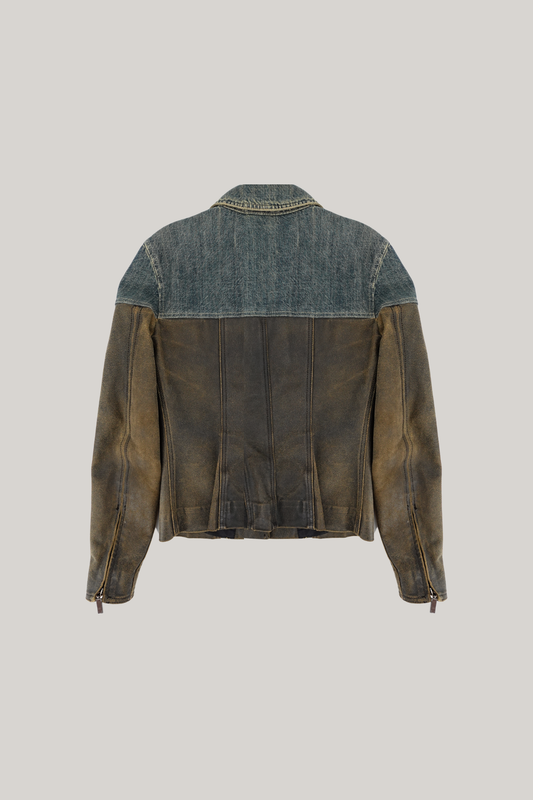 2000 Autumn Chanel Vintage Denim and Leather Jacket (FR 38)