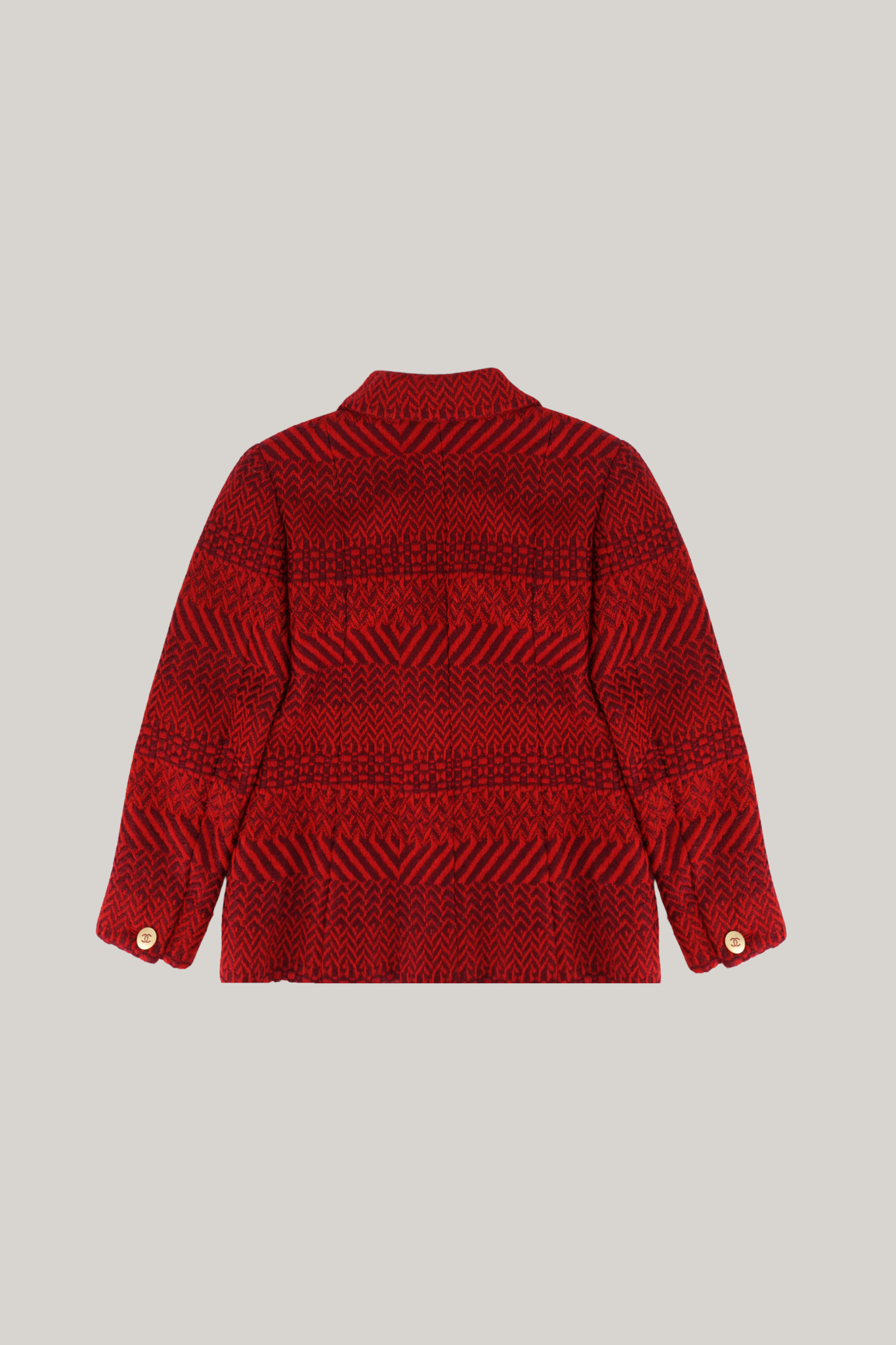 2000 Autumn Chanel Red Jacquard Embellished Jacket ( FR 38)
