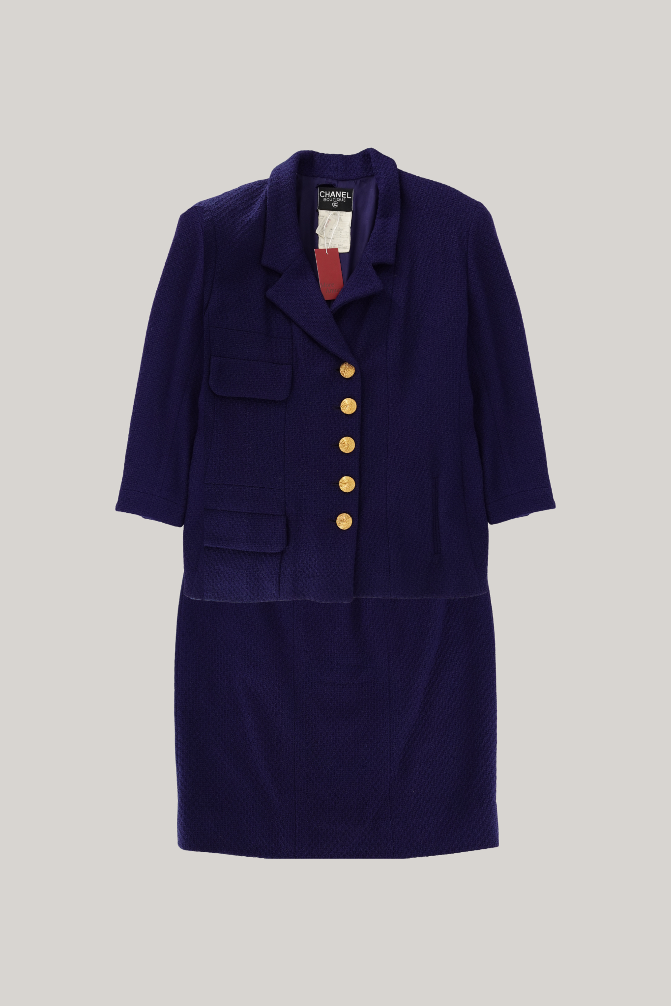 Vintage Chanel Blue Tweed Skirt Suit (FR 44)