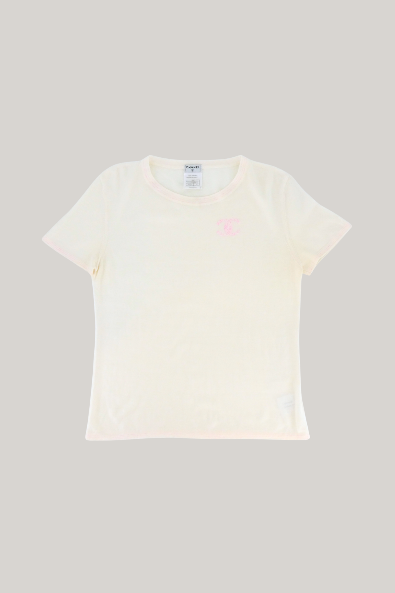 2006 Cruise Chanel Cream & Pink CC Print Tee (FR 42)