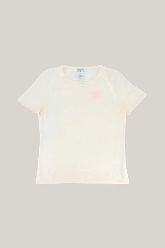 2006 Cruise Chanel Cream & Pink CC Print Tee (FR 42)