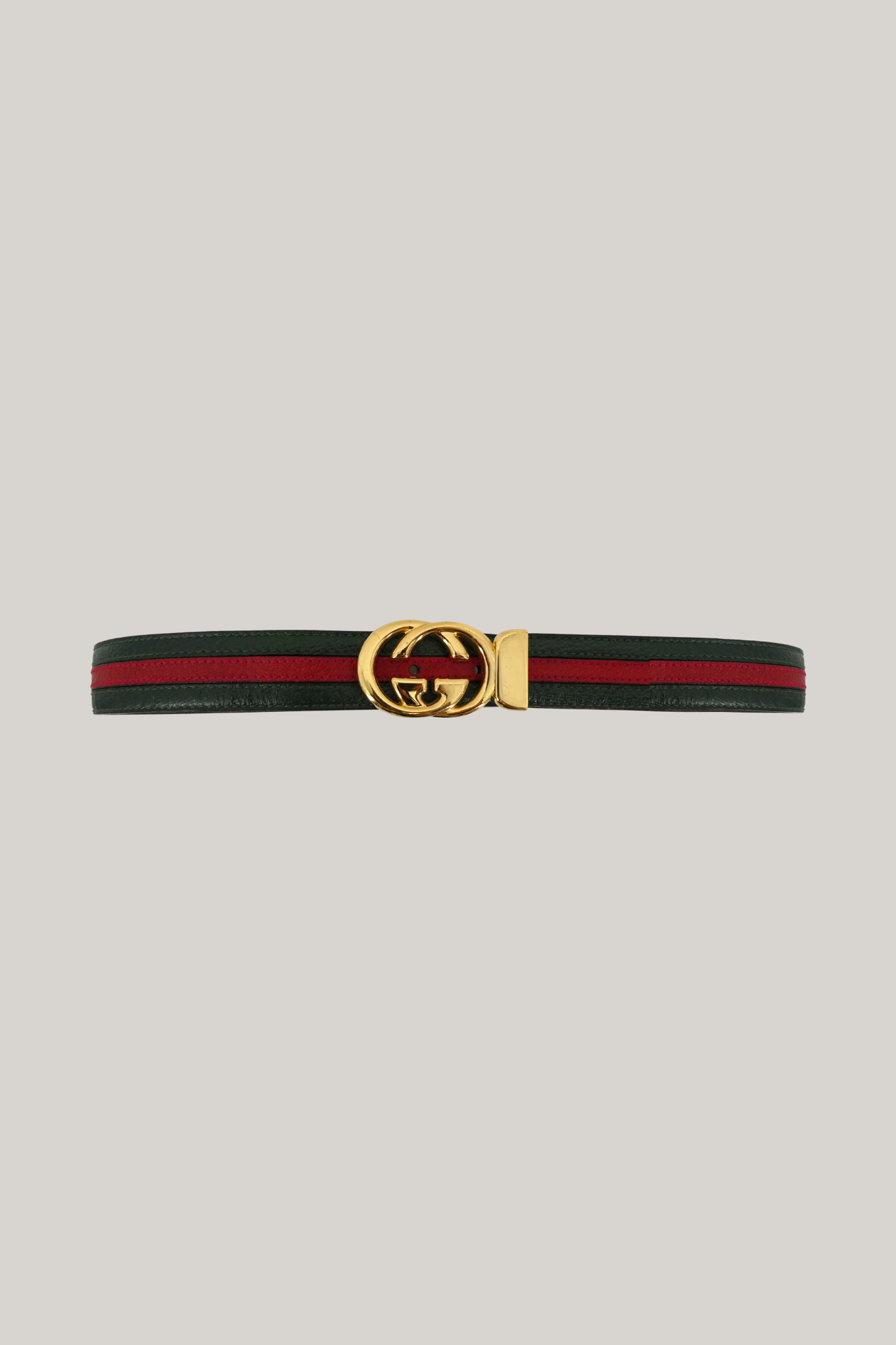 Gucci GG Buckle Web-Stripe Leather Belt