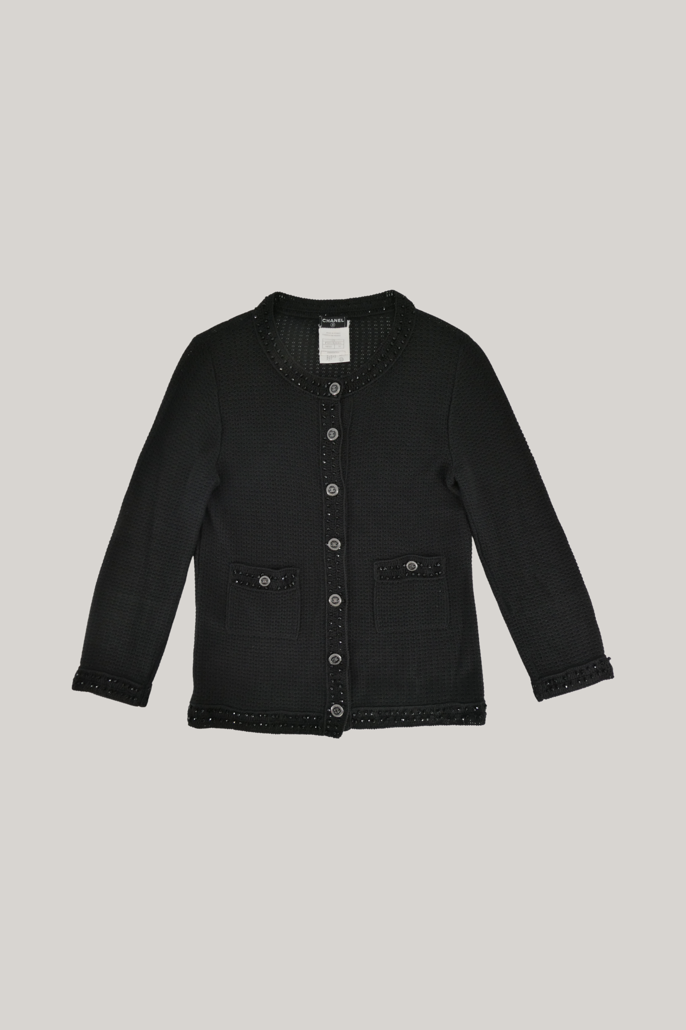 2007 Spring Chanel Black Crystals Knit Cardigan (FR 34)