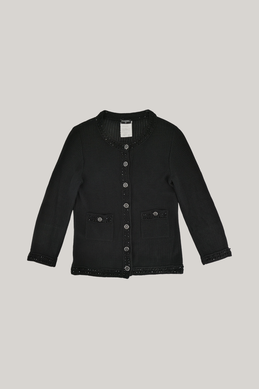 2007 Spring Chanel Black Crystals Knit Cardigan (FR 34)