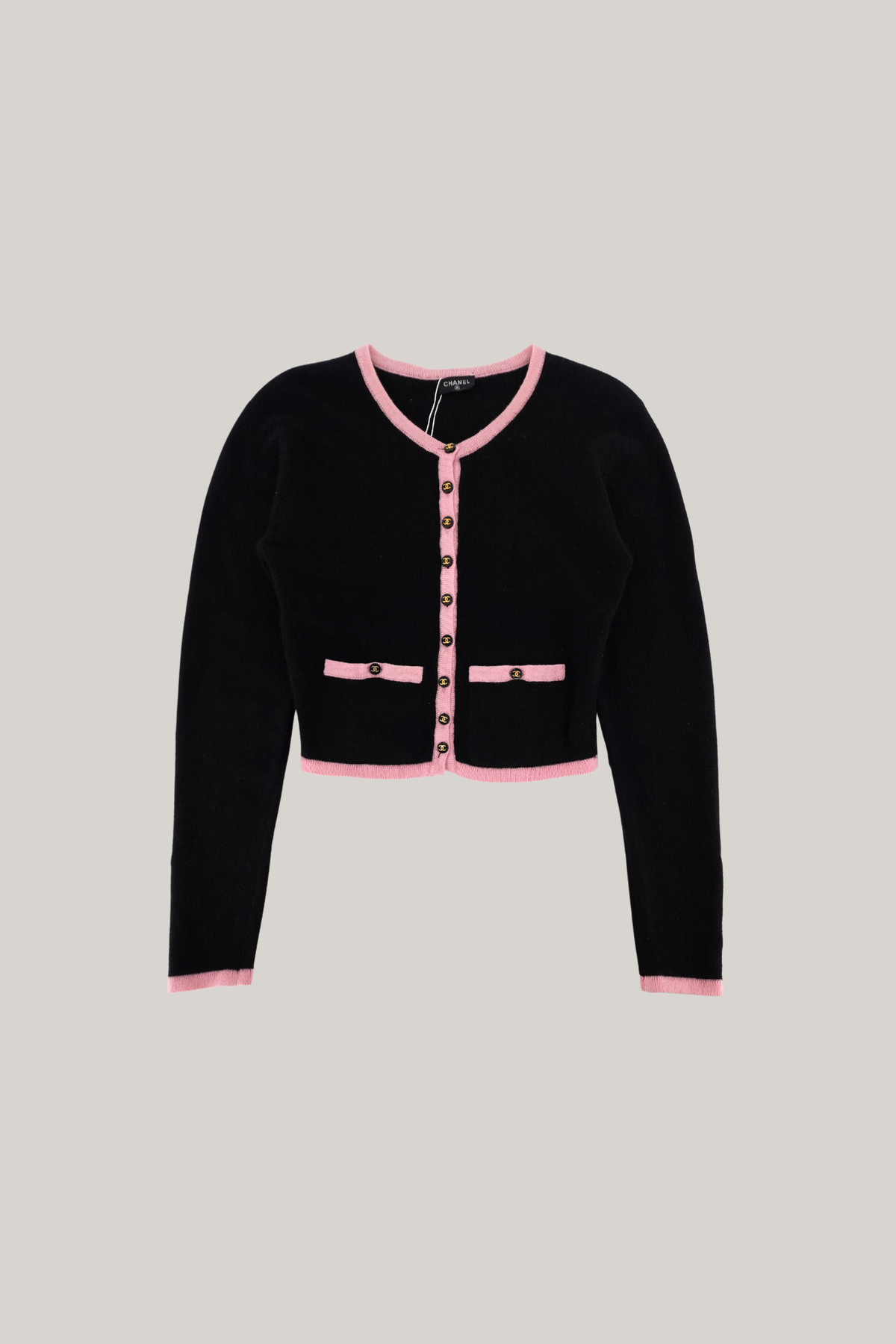 Vintage Chanel Black and Pink Cashmere Cardigan