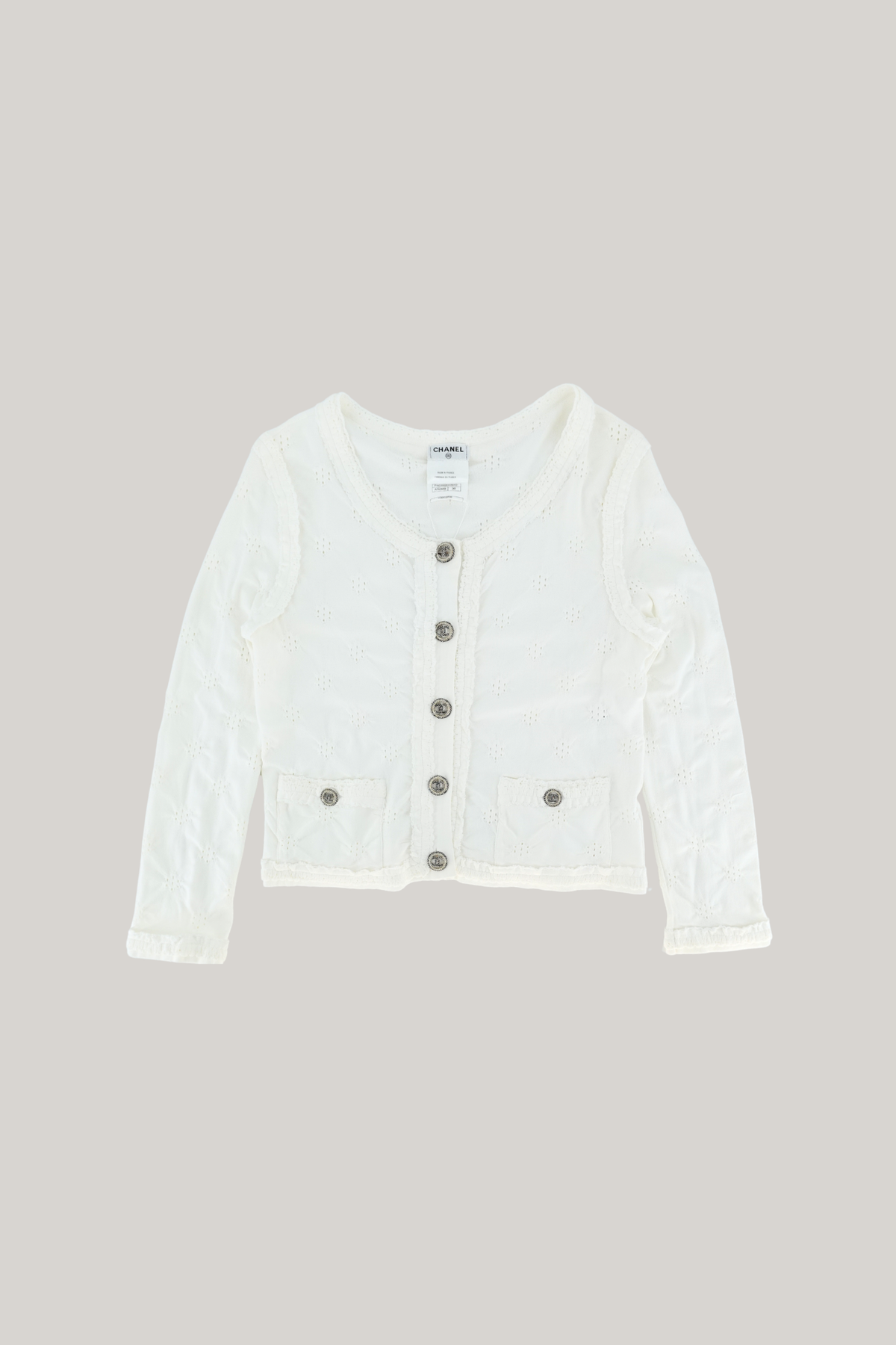 2011 Chanel White Eyelet Cardigan (FR 36)