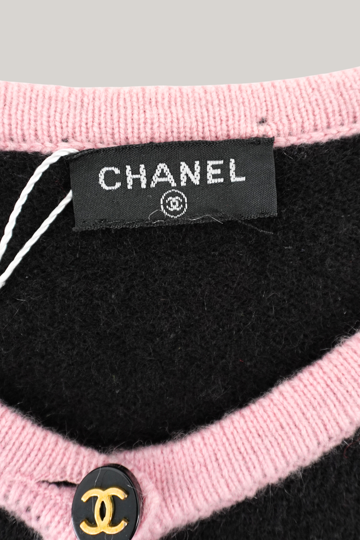 Vintage Chanel Black and Pink Cashmere Cardigan