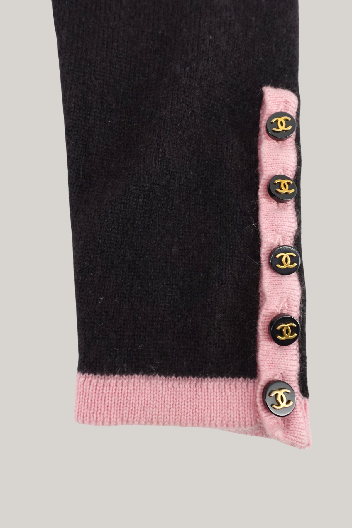 Vintage Chanel Black and Pink Cashmere Cardigan
