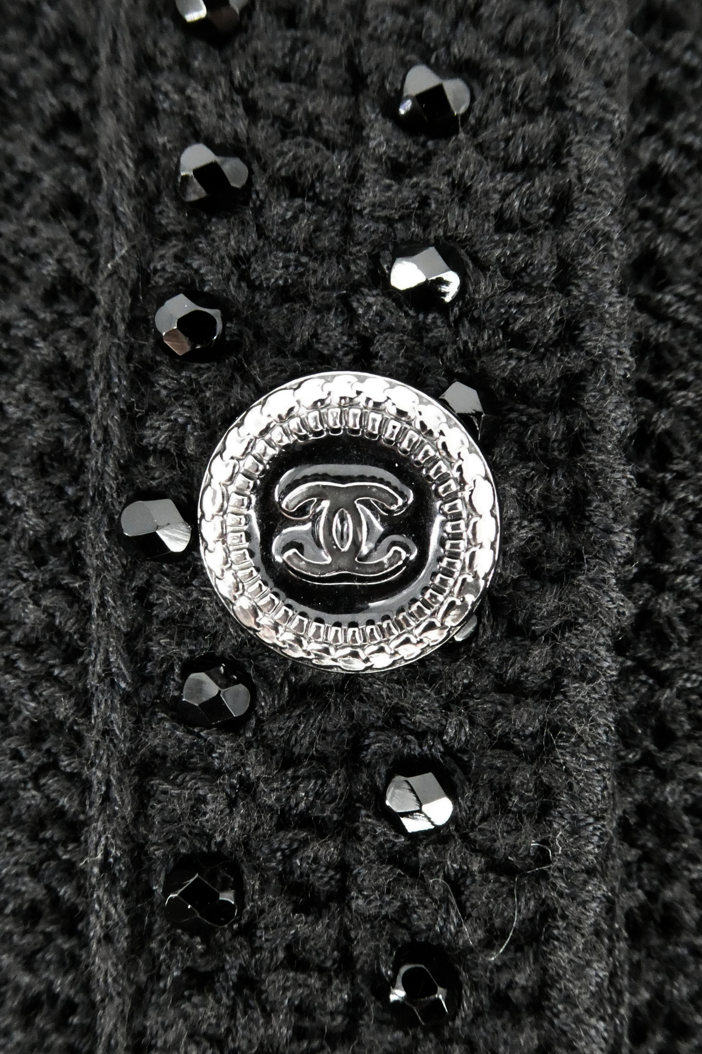 2007 Spring Chanel Black Crystals Knit Cardigan (FR 34)