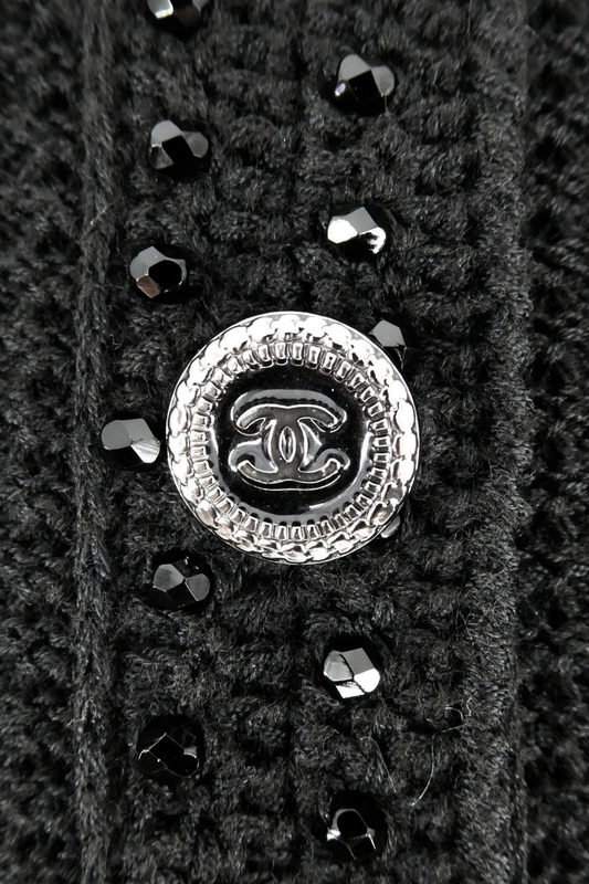 2007 Spring Chanel Black Crystals Knit Cardigan (FR 34)