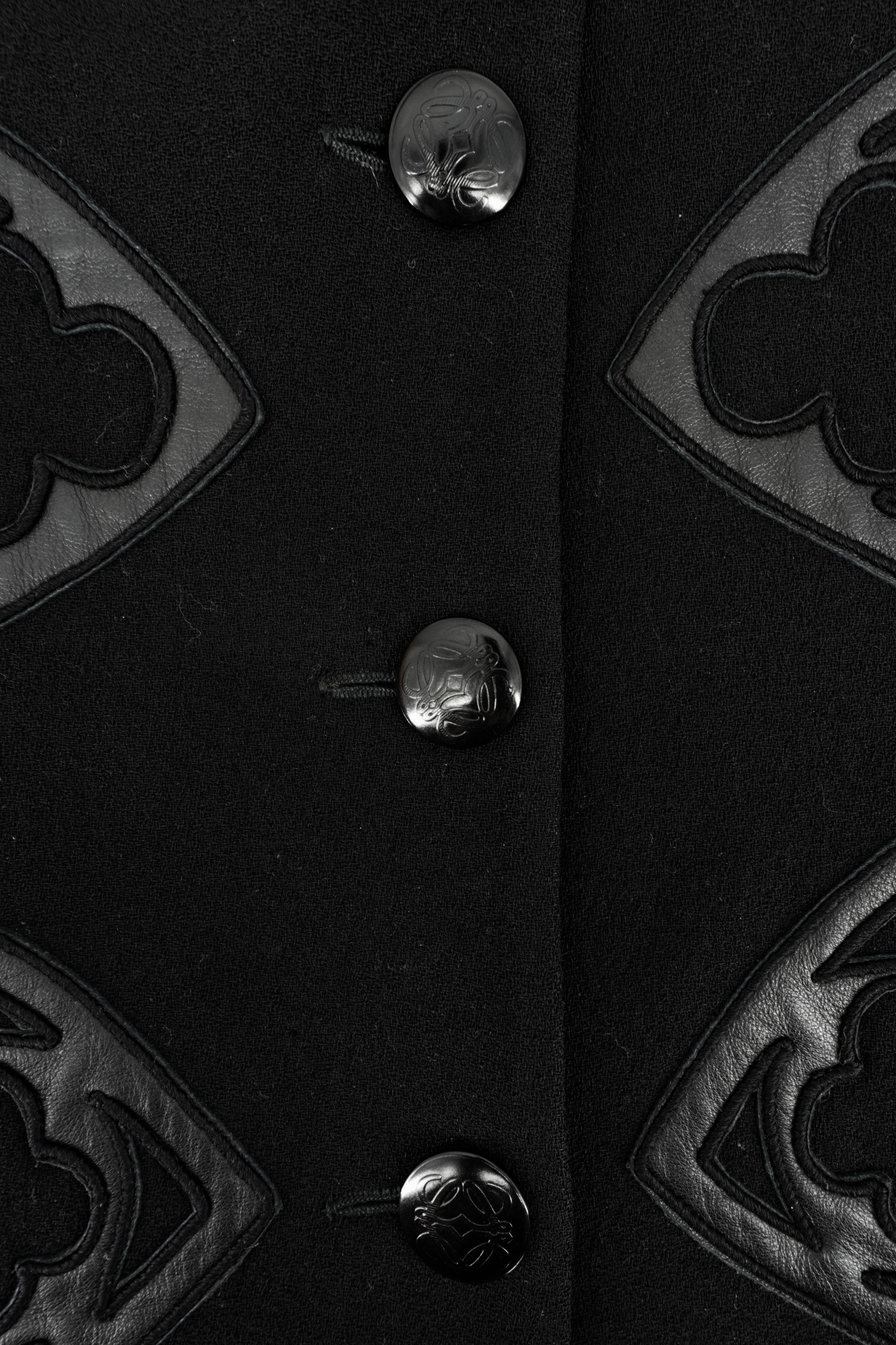 Loewe Vintage 1980s Black Wool Leather Appliqué Blazer (FR 42)