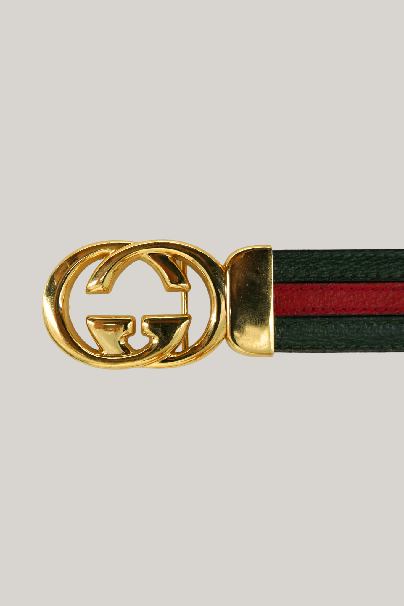 Gucci GG Buckle Web-Stripe Leather Belt