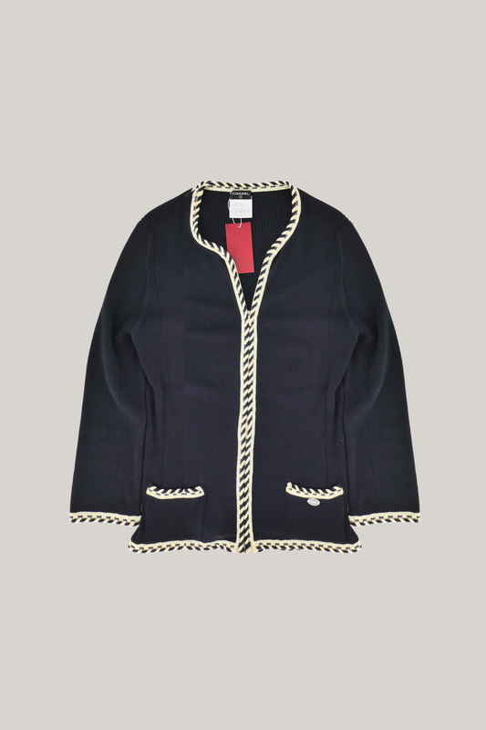 2006 Spring Chanel Navy & White Stripes Cardigan (FR 42)
