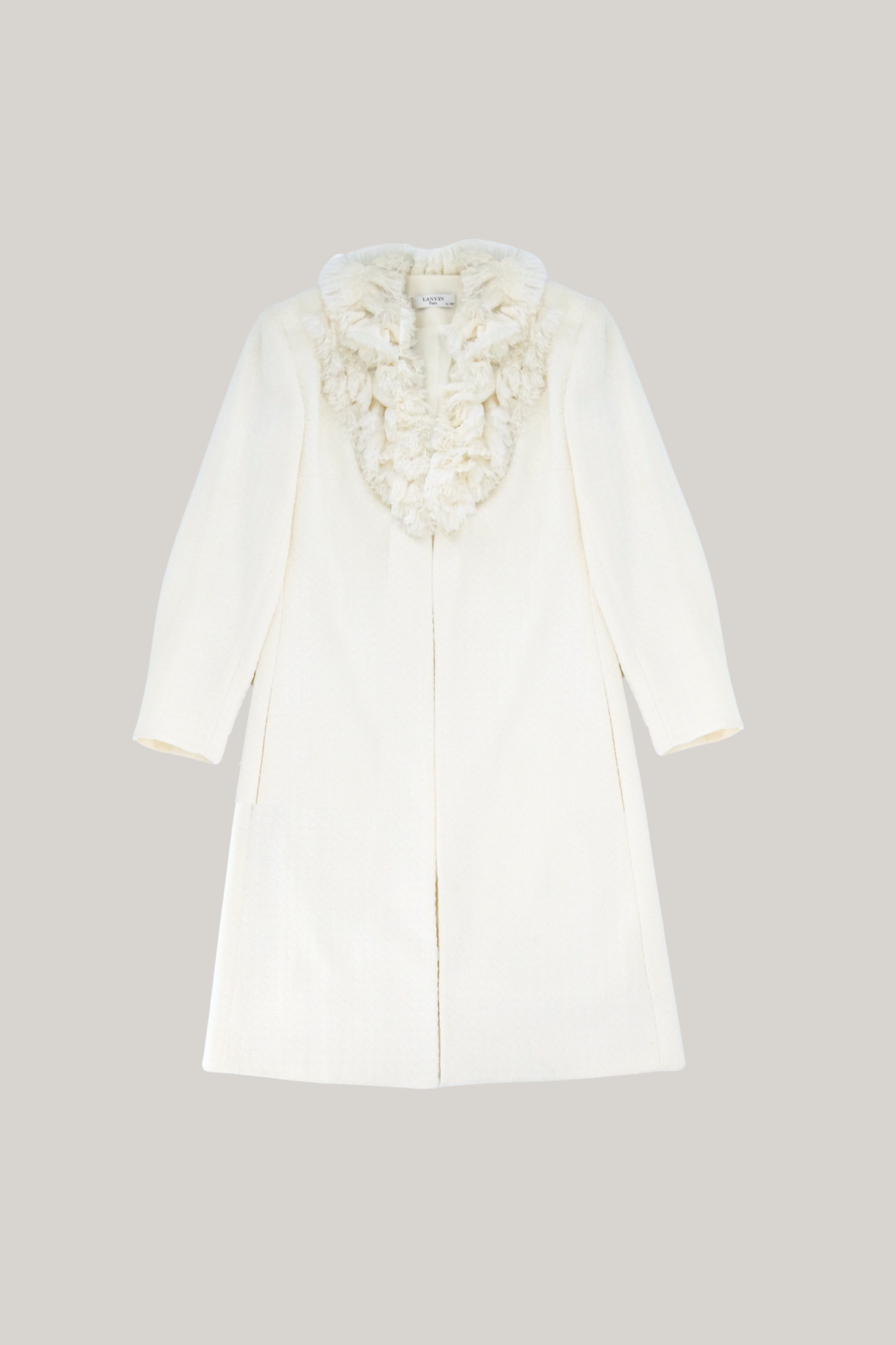 2017 Lanvin Ivory Fringed Tweed Coat(36)