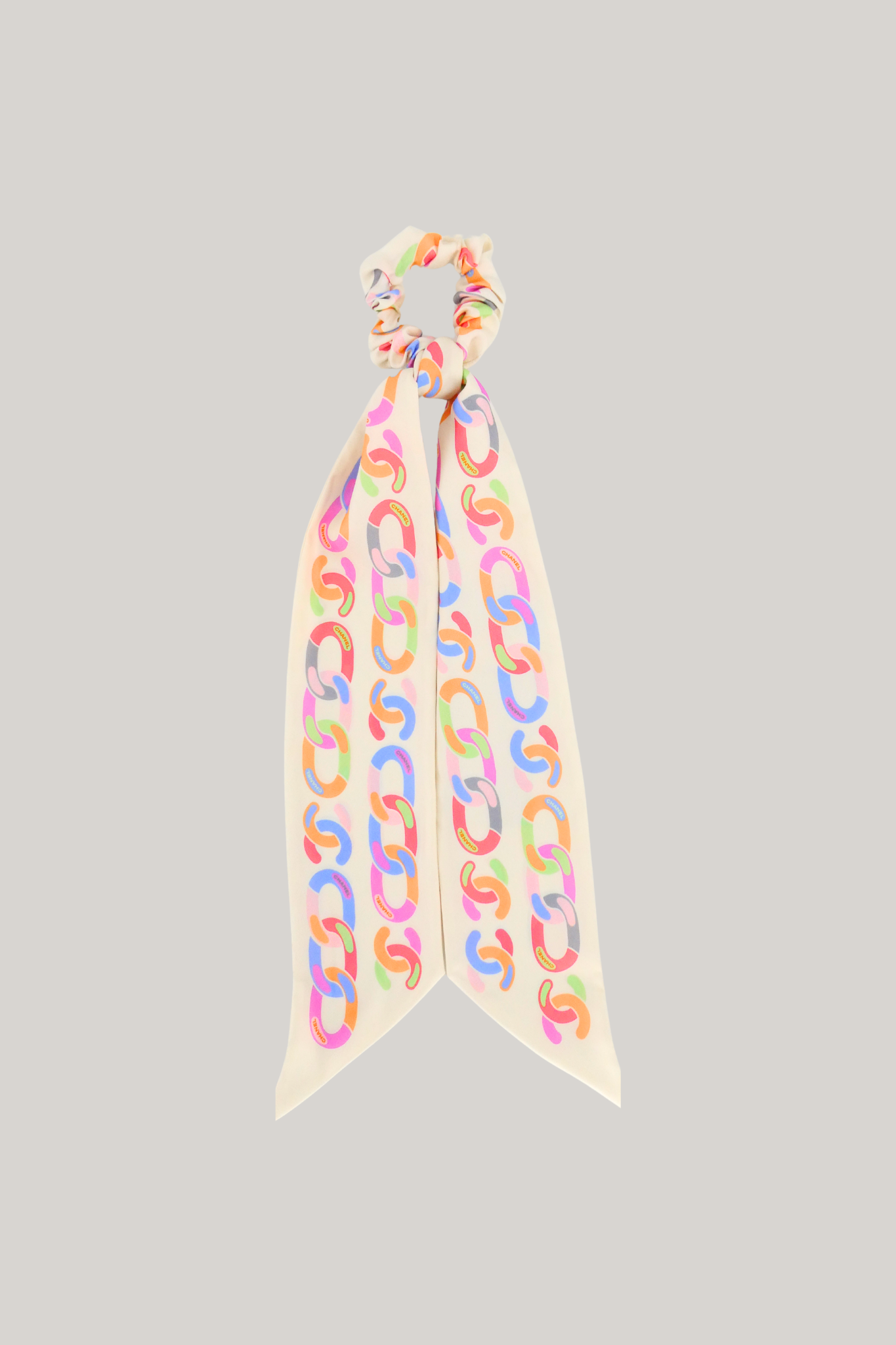 2022 Chanel Cream/Multicolor Silk Bow Hair Tie
