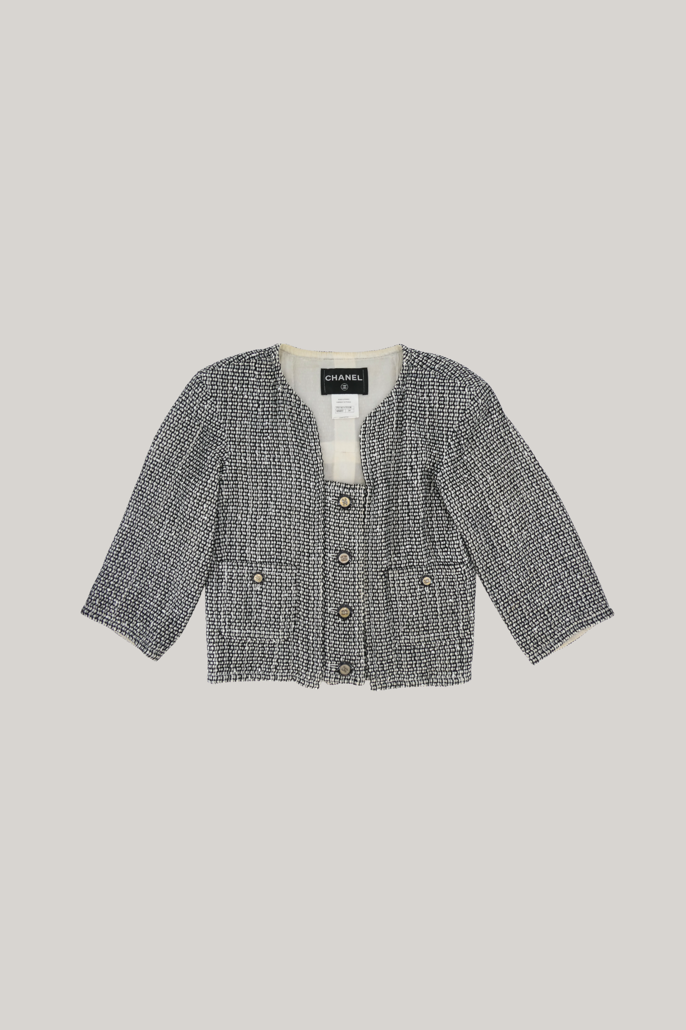2014 Cruise Chanel Black & White Cropped Tweed Top (FR 34)