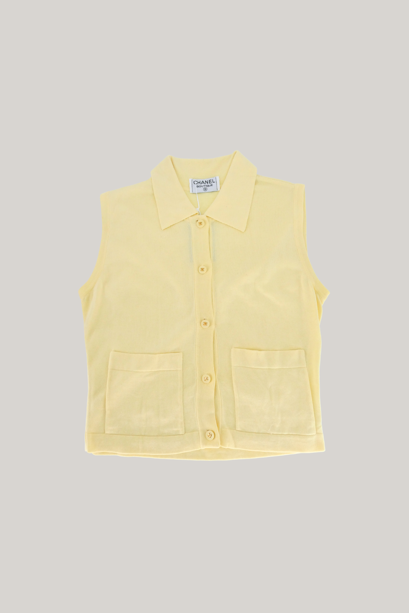 1999 Chanel Yellow Sleeveless Knit Crop Top (FR 38)