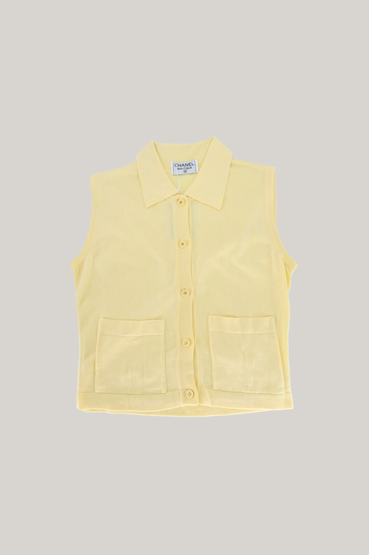 1999 Chanel Yellow Sleeveless Knit Crop Top (FR 38)
