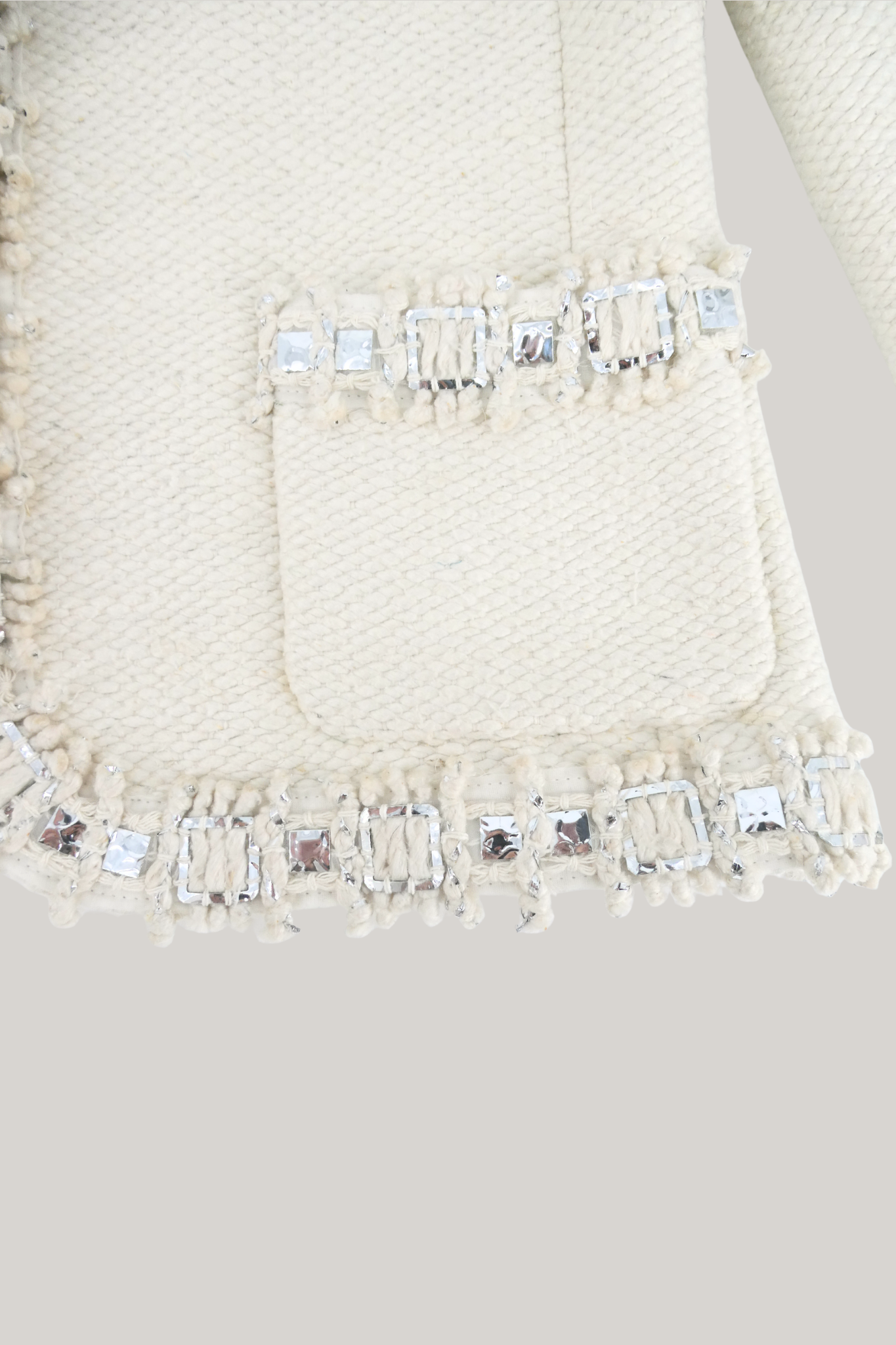 2012 Pre-Fall Chanel Ivory Silk Tweed Crystal-Embellished Jacket (FR 38)