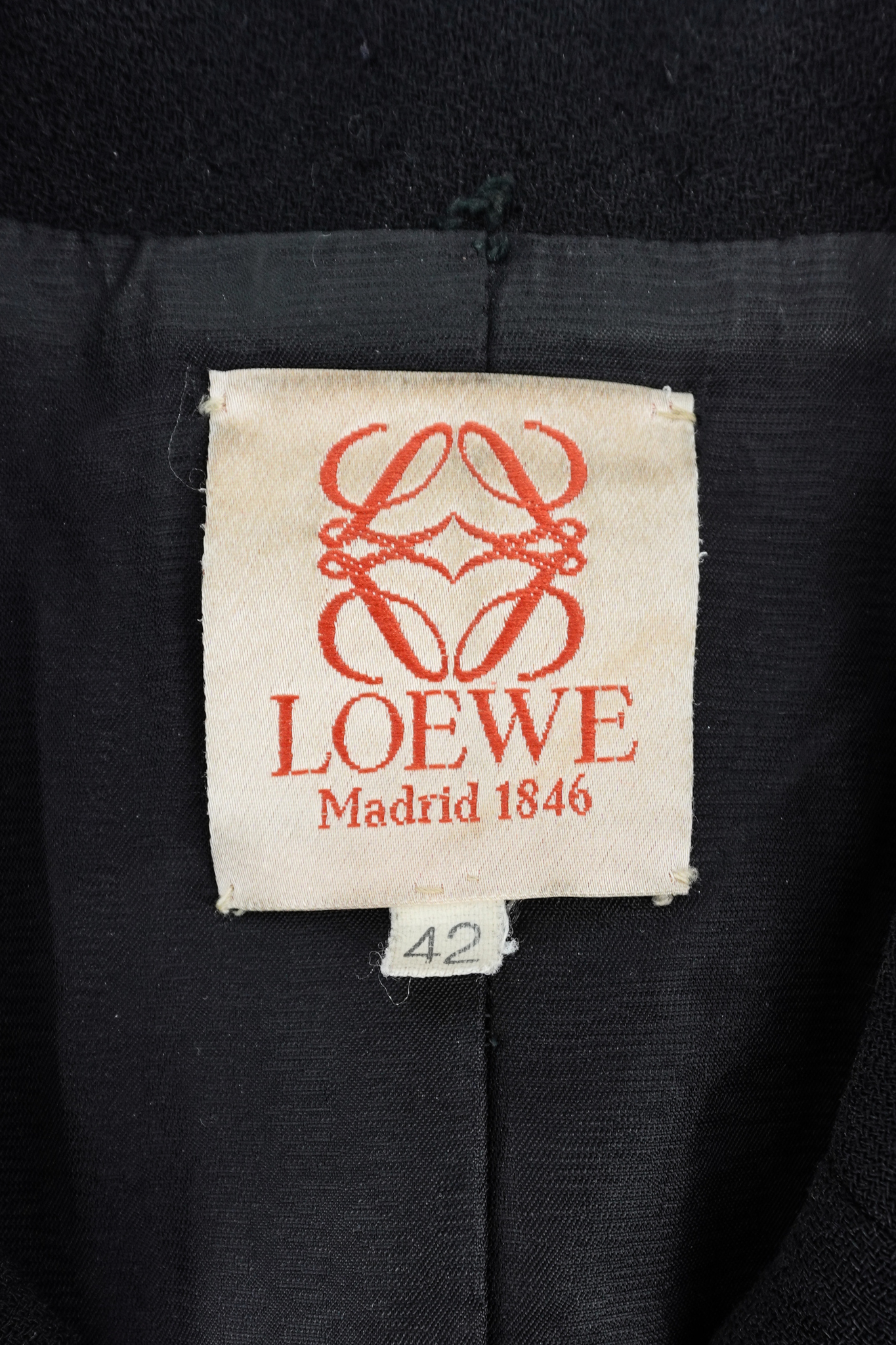 Loewe Vintage 1980s Black Wool Leather Appliqué Blazer (FR 42)