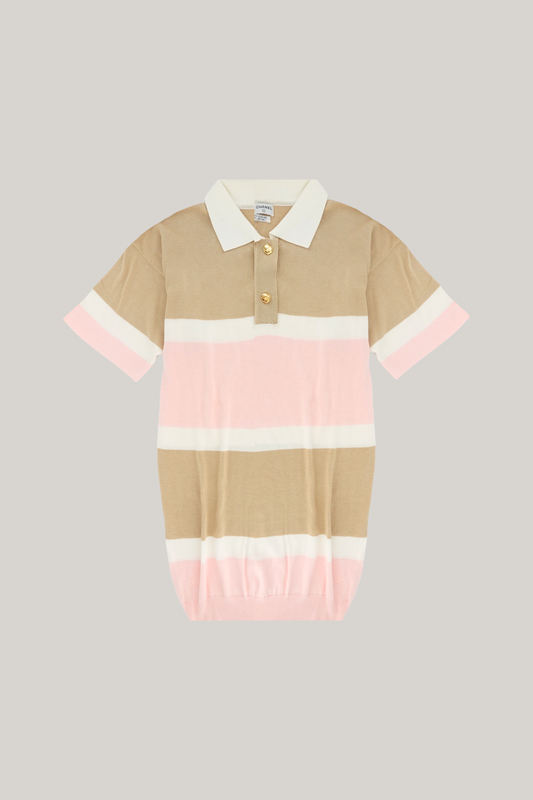 Vintage Chanel Multicolor Striped Polo Shirt Dress