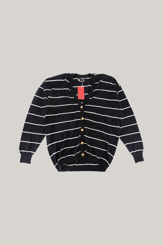 1996 Chanel Navy & White Striped Knitwear Cardigan