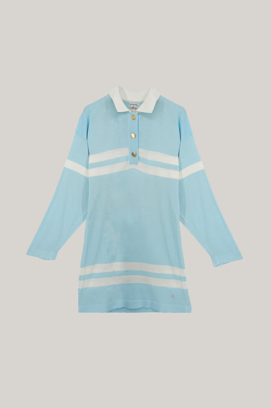 Vintage Chanel Blue & White Stripes Polo Shirt Dress