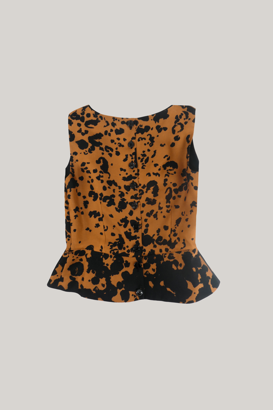 Christian Dior Amber Brown Abstract Print Silk Peplum Top
