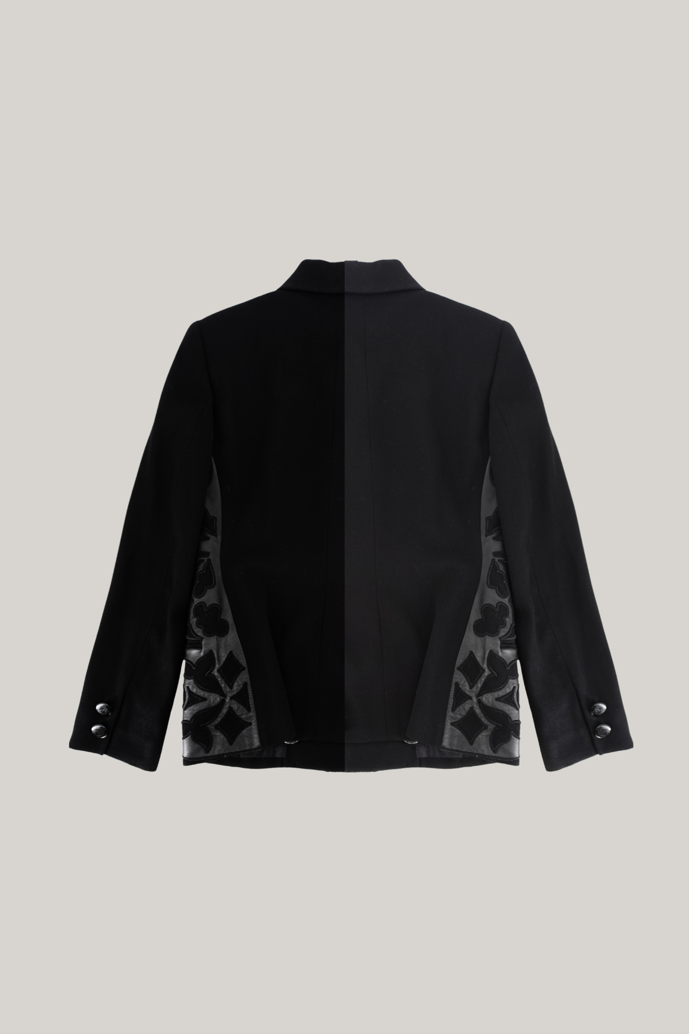 Loewe Vintage 1980s Black Wool Leather Appliqué Blazer (FR 42)