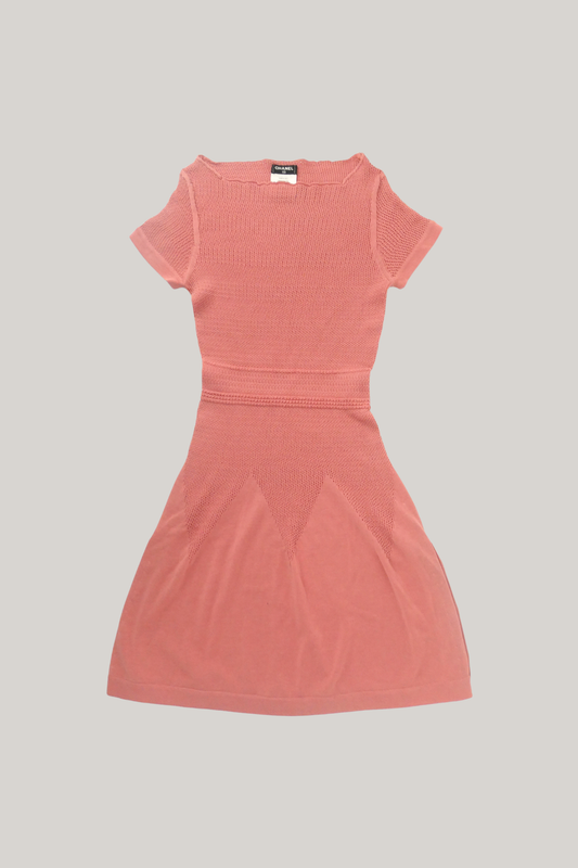 2011 Resort Chanel Coral Pink Knit A-Line Dress (FR 38)