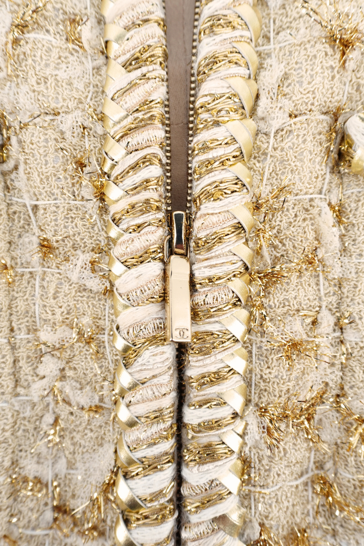 2019 Chanel Gold Short Sleeve Tweed Jacket (FR 34)