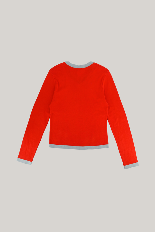 2002 Chanel Summer Red V Neck Sweater (FR 42)