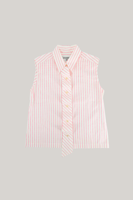 2002 Chanel Pink & White Stripes Blouse
