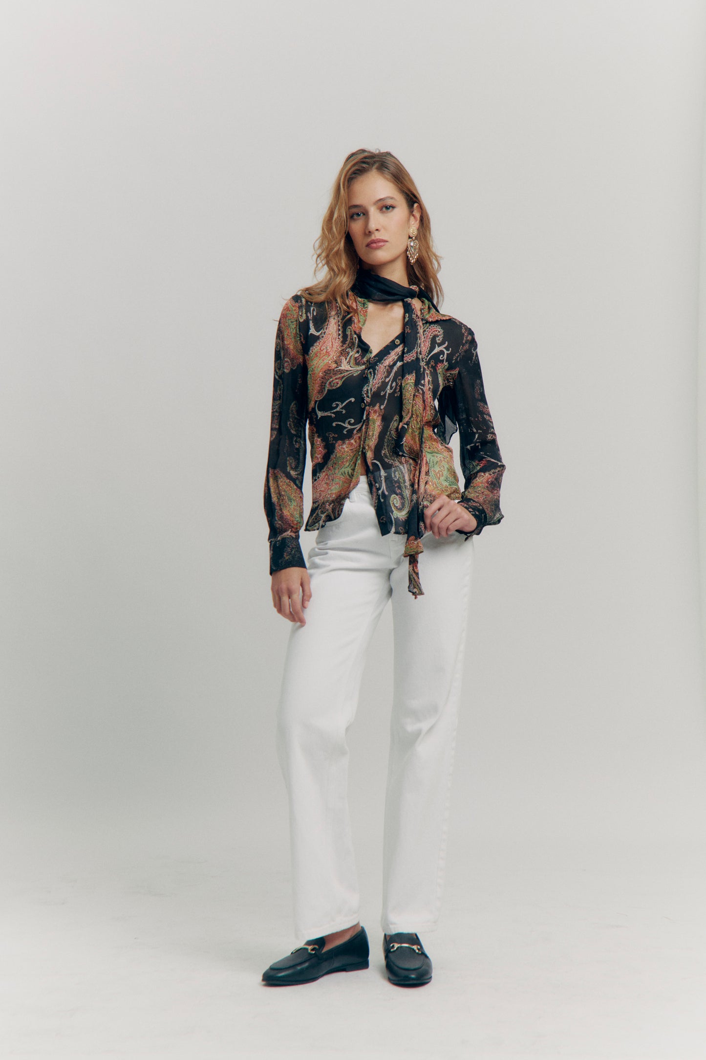 Roberto Cavalli Early 2000s Vintage Printed Tie-Neck Blouse