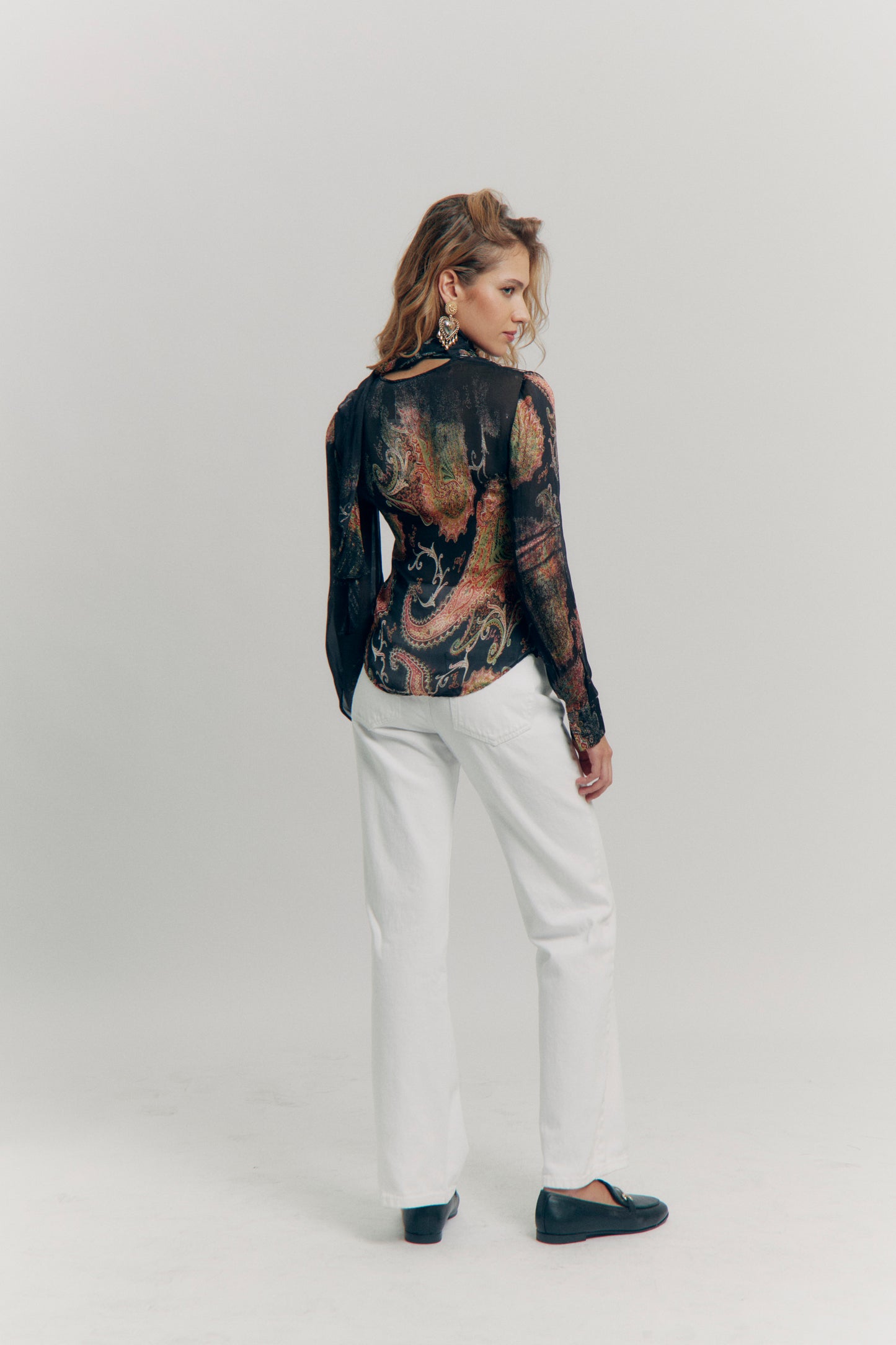 Roberto Cavalli Early 2000s Vintage Printed Tie-Neck Blouse