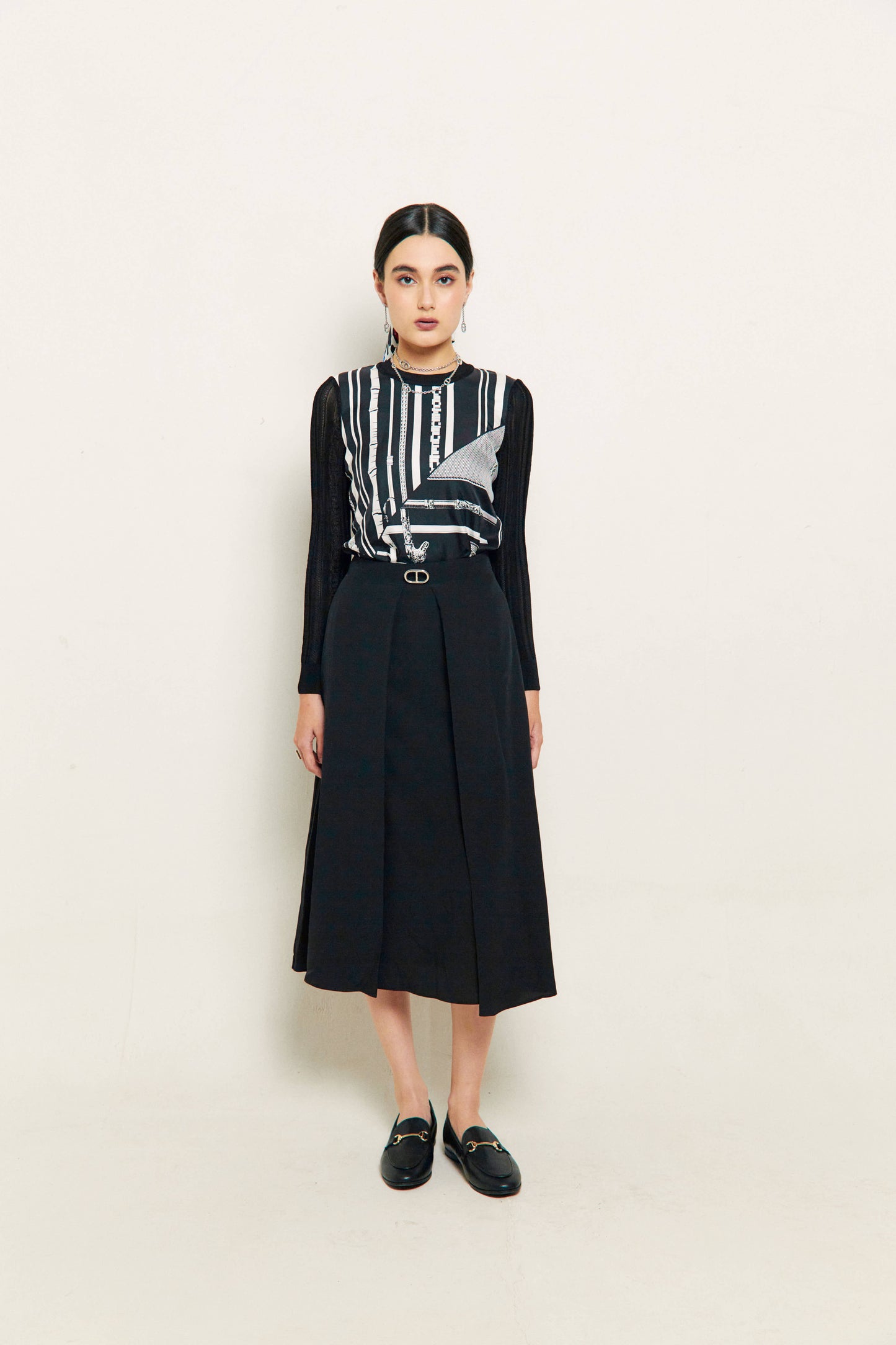 Hermès Black “Chaîne d’Ancre” Pleated Midi Skirt