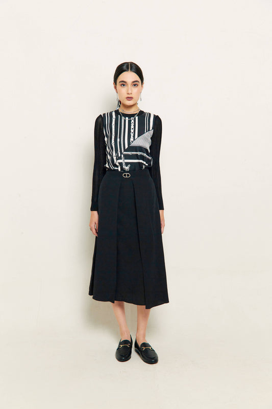 Hermès Black “Chaîne d’Ancre” Pleated Midi Skirt