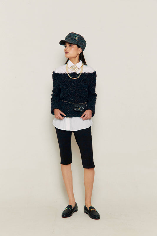 2002 Chanel Off-Shoulder Tweed Top