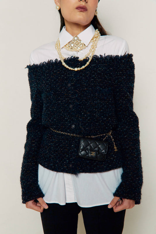 2002 Chanel Off-Shoulder Tweed Top