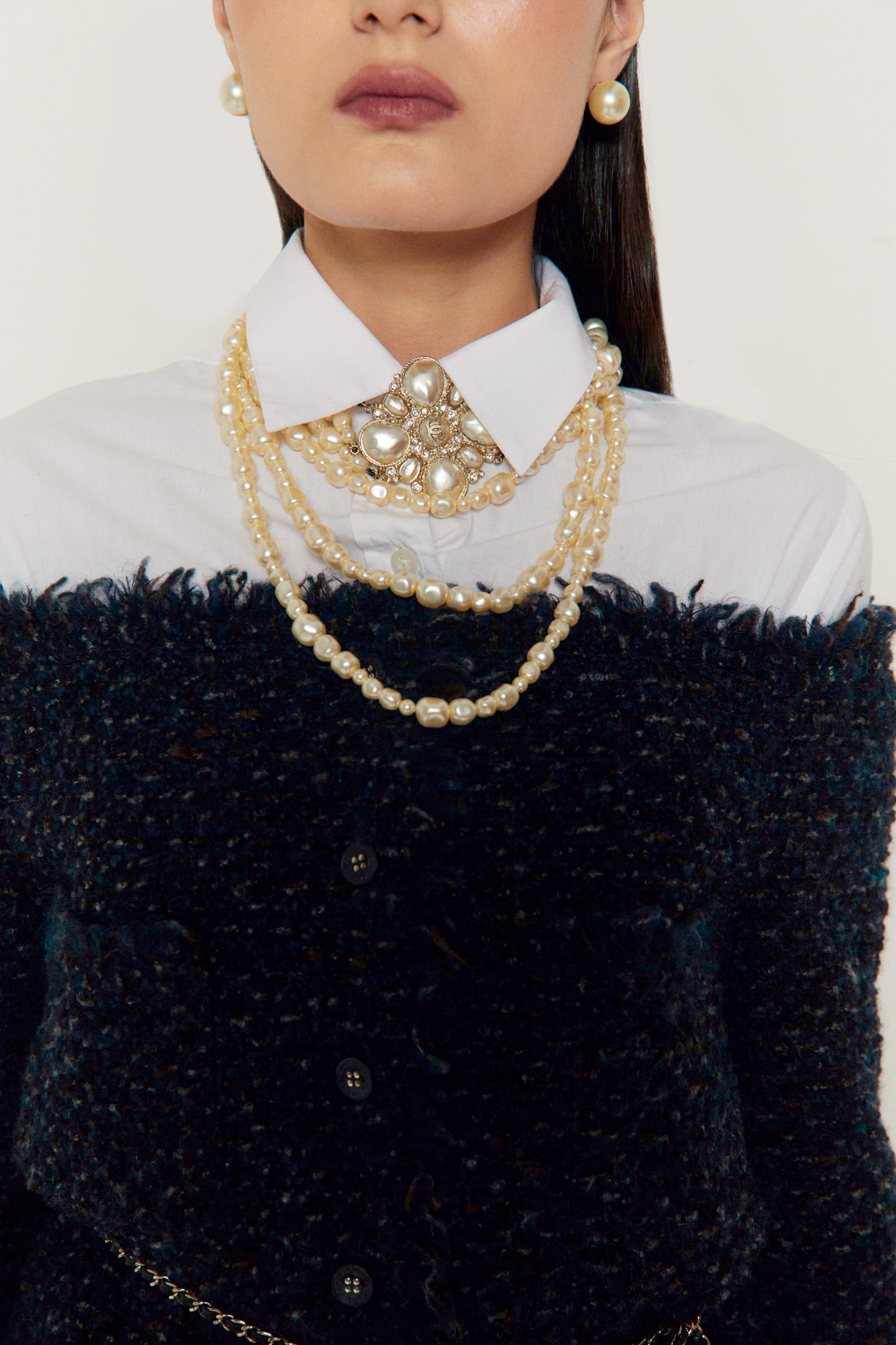 2002 Chanel Off-Shoulder Tweed Top