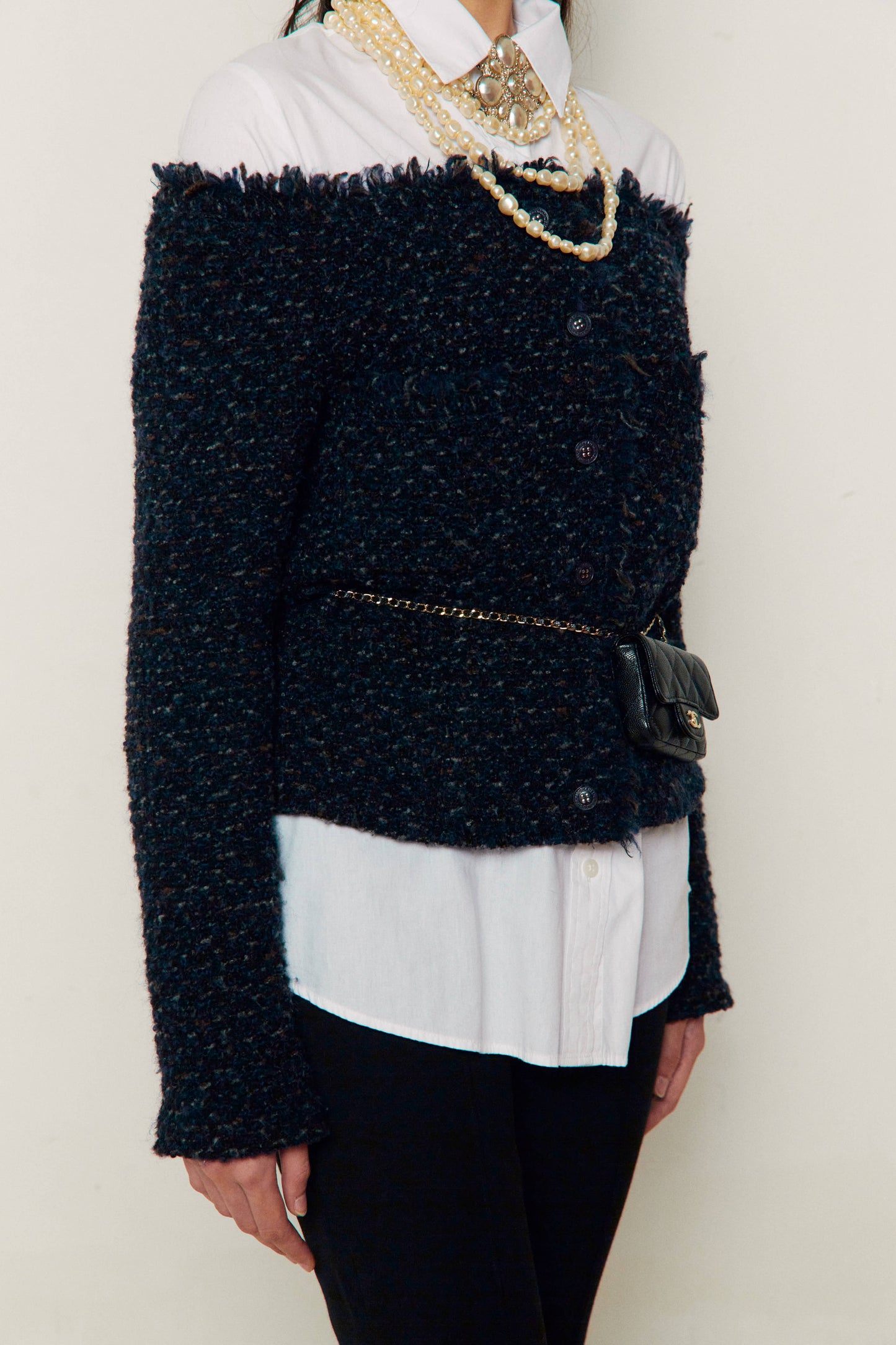 2002 Chanel Off-Shoulder Tweed Top